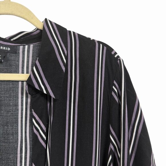 Torrid Womens Plus 3X Challis Maxi Shirt Kimono Open Duster Black White Stripe - Picture 4 of 7